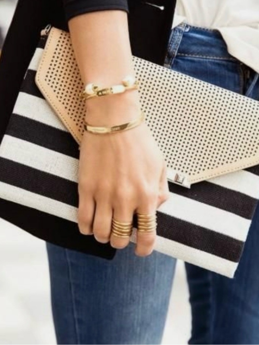 NWT Stella & Dot City Slim Striped Envelope Clutch